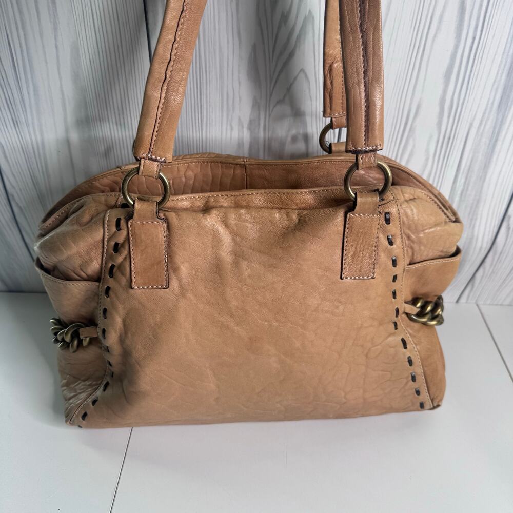 Paolo Masi Genuine Soft Leather Tan Large Tote Shoulder bag Chain Detail